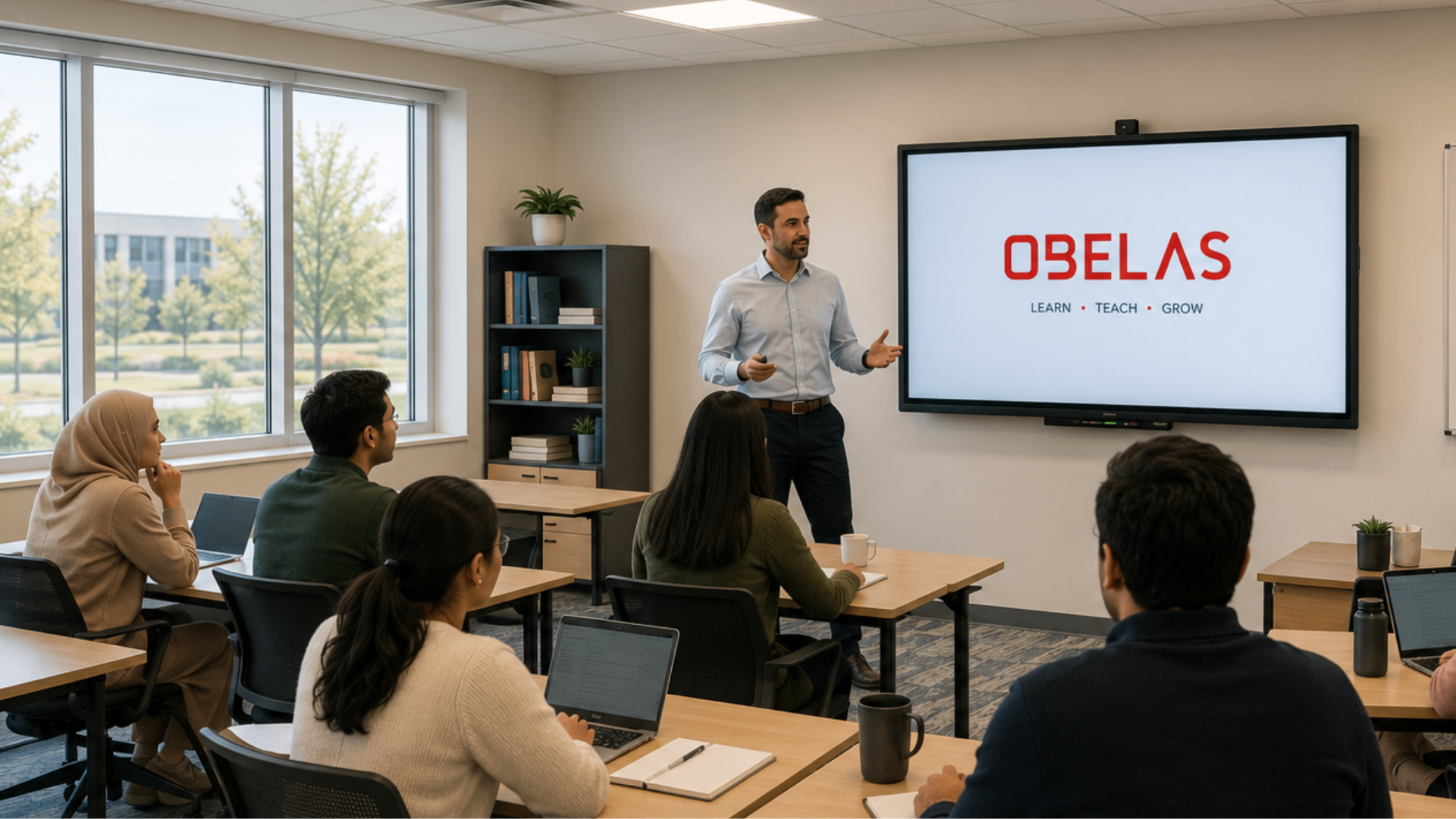 OBELAS trainer leading a professional development session in a modern boardroom